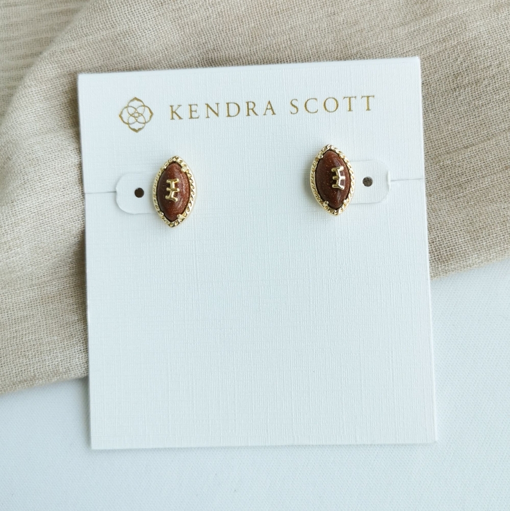 Kendra Scott Football Stud Earrings - Gold Orange Goldstone - Picture 2 of 3